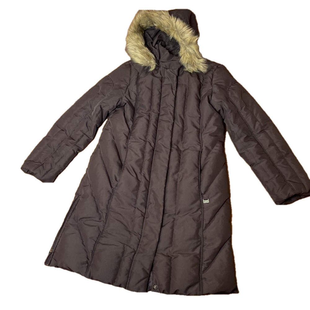 🌷 Perry Ellis Portfolio 🌷 Brown Down Long Winter Coat With Faux Fur Hood